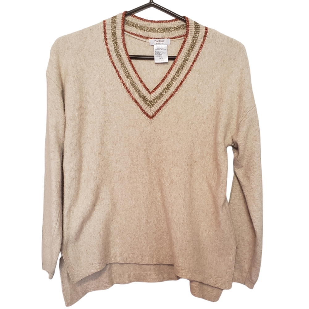 Bartolini creamy cashmere wool V-neck sweater size M